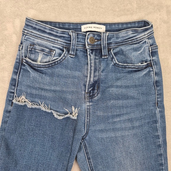 Flying Monkey Denim - Flying Monkey 25 High Rise Straight Leg Distressed Raw Hem Jeans F4386 Stretch